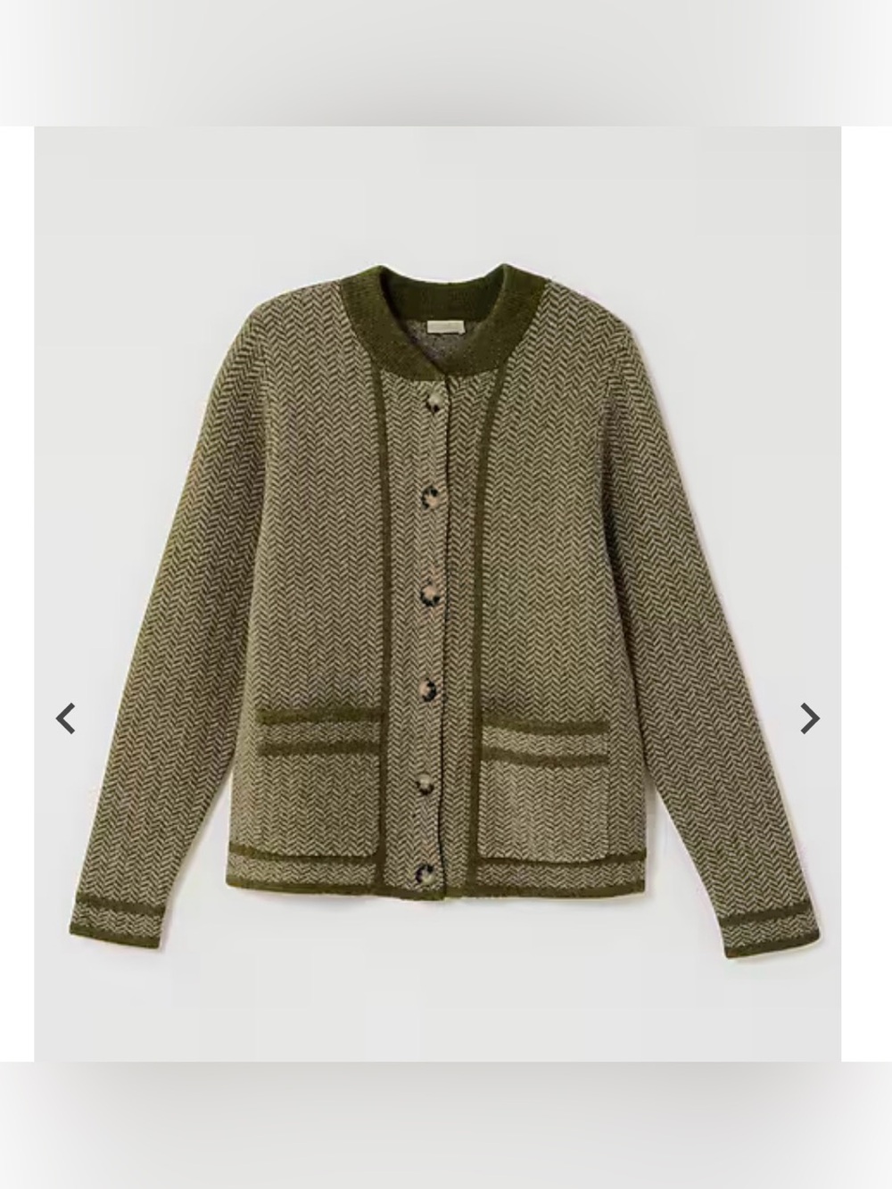 Olive Herringbone Knit Cardigan Sweater